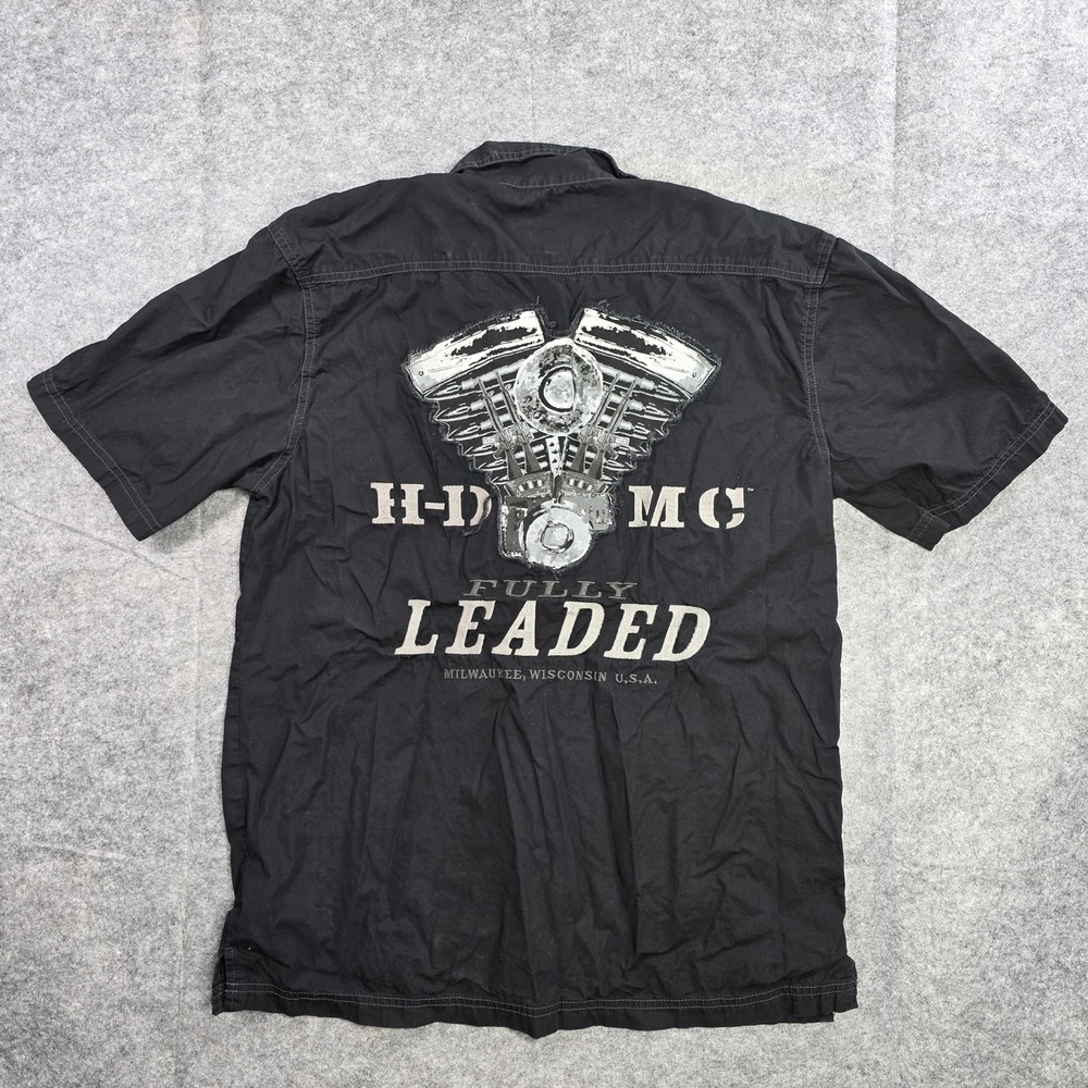Harley-Davidson Fully Loaded Garage Shirt Mens‎ Medium Black Button Up Biker
